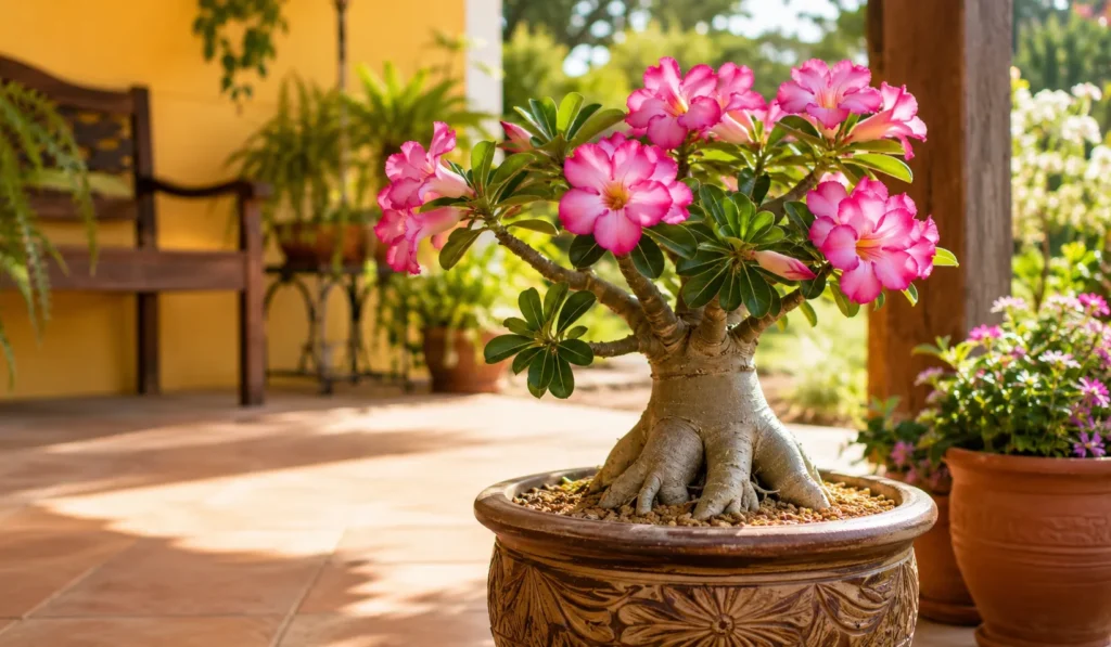 Rosa-do-deserto linda no vaso: cuidados simples para florescer mais