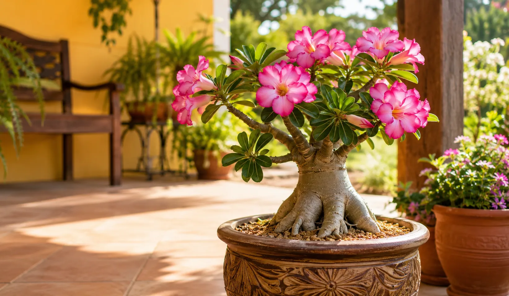 Rosa-do-deserto linda no vaso: cuidados simples para florescer mais