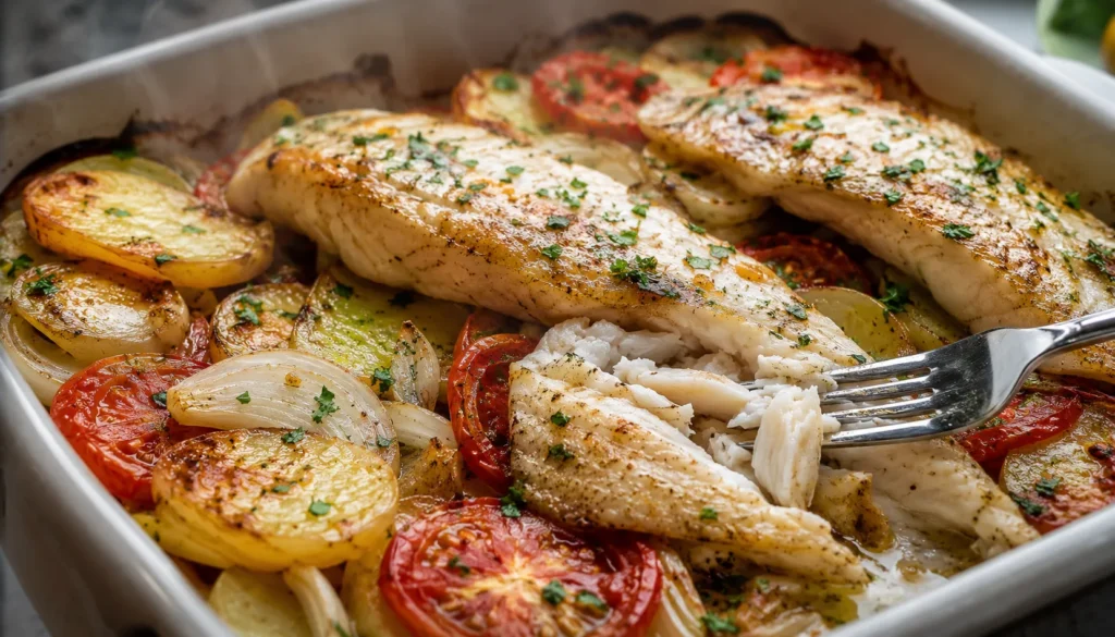 Peixe assado com batatas
