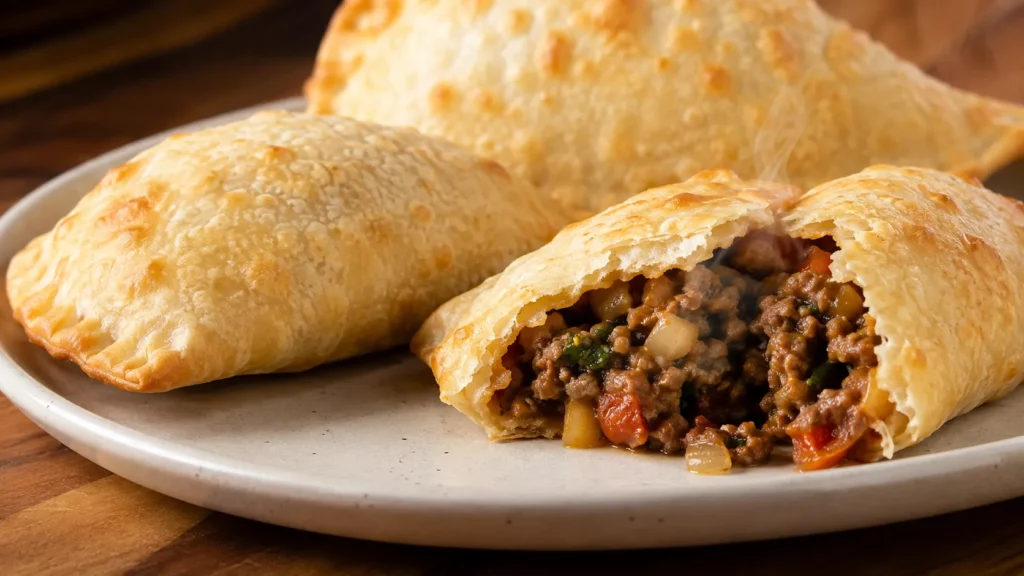Pastel na Air Fryer crocante com recheio de carne moída pronto para servir