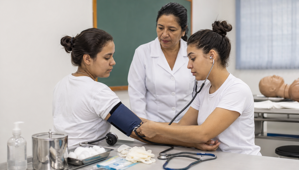 Aula prática do Curso Técnico em Enfermagem