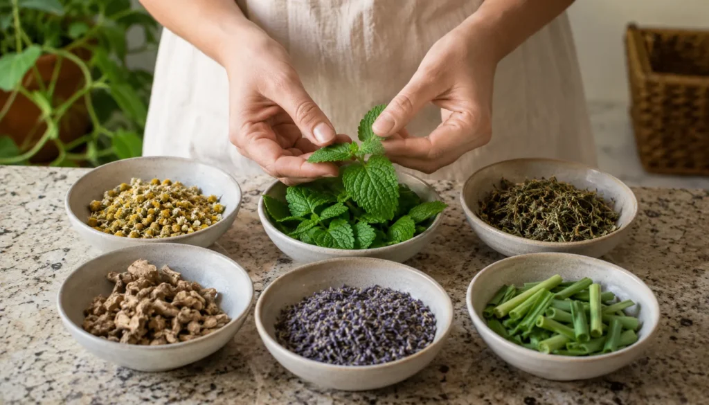 Preparo de infusão com diferentes partes das plantas