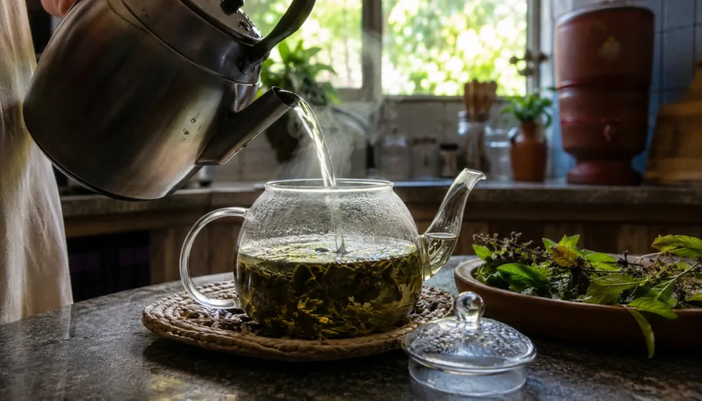 Preparo de chá pelo método de infusão