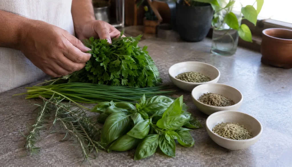 Diferença entre ervas frescas e ervas secas na cozinha