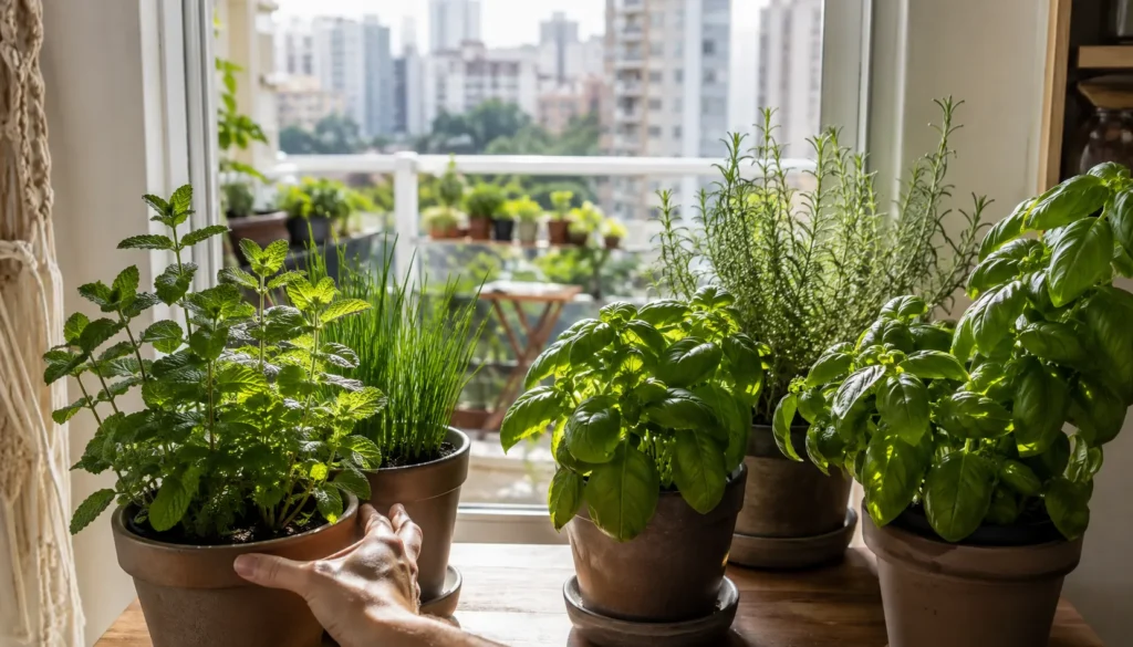 Luz para temperos cultivados em vasos