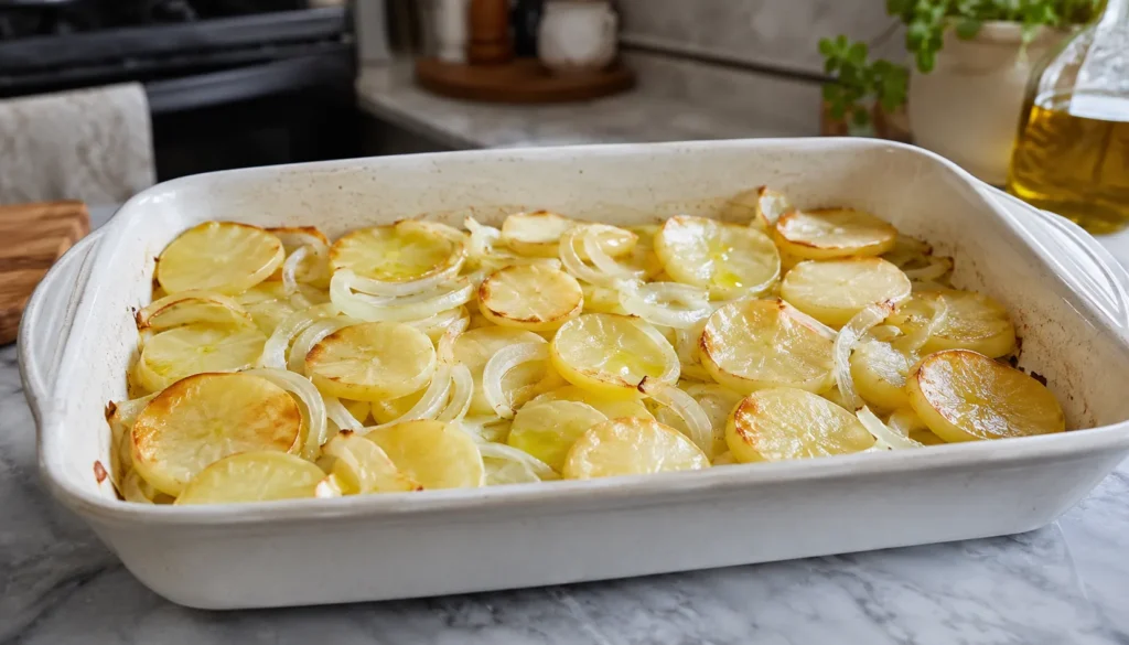 Batatas e cebolas assadas