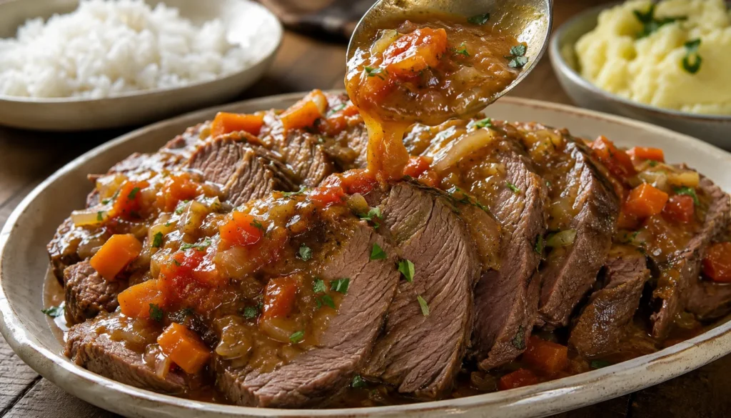 Carne ao molho com acompanhamentos