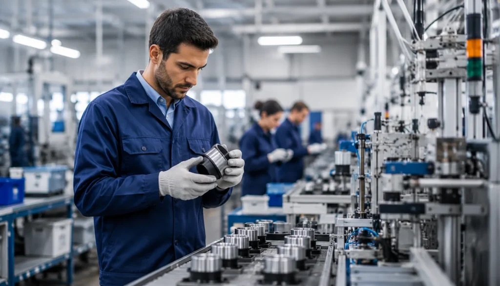 Técnico em Qualidade acompanhando uma linha de produção