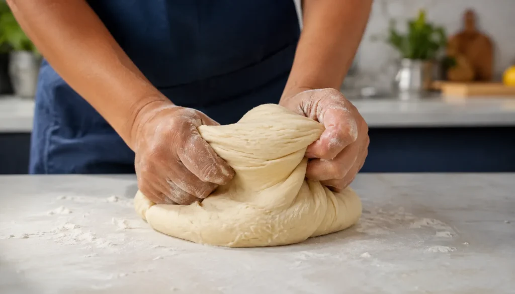 Massa de pão caseiro sendo sovada