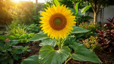Girassol saudável com flor grande cultivado em local bem iluminado