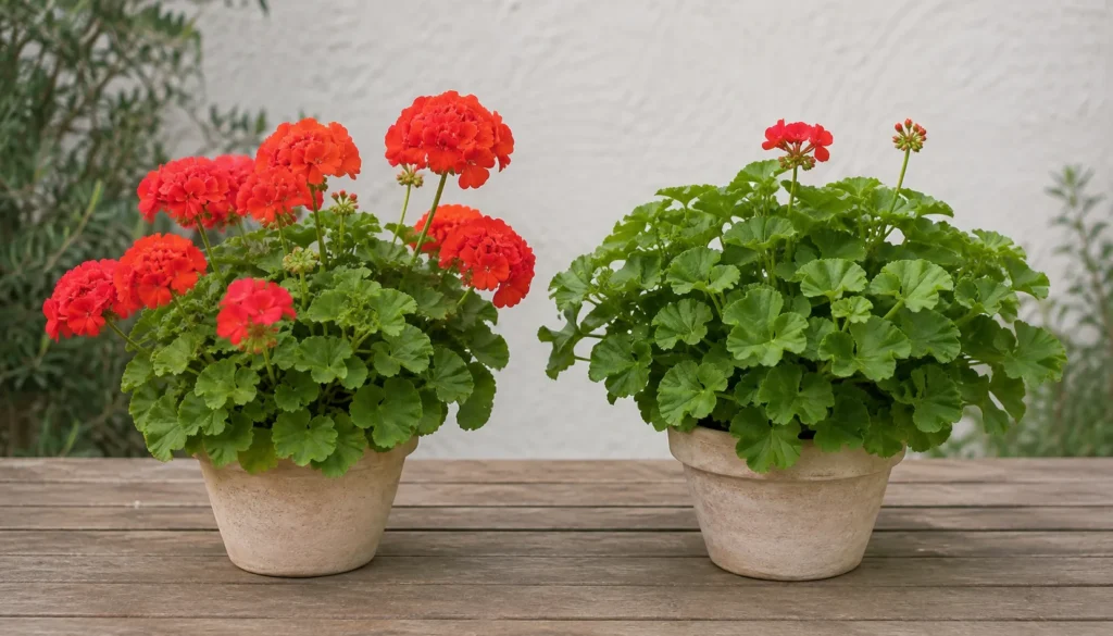 Gerânio com muitas folhas e poucas flores