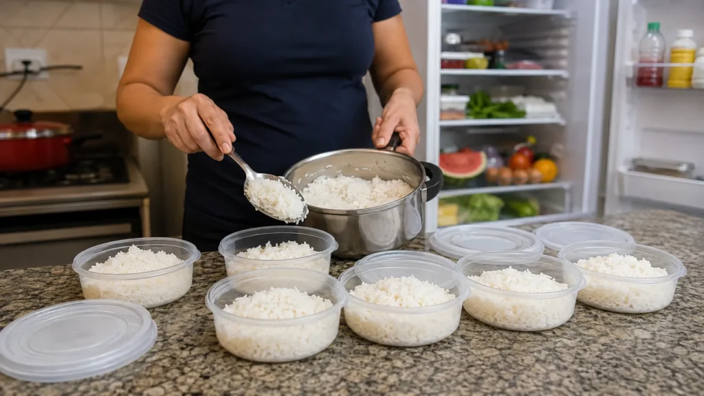 Marmitas de arroz na cozinha