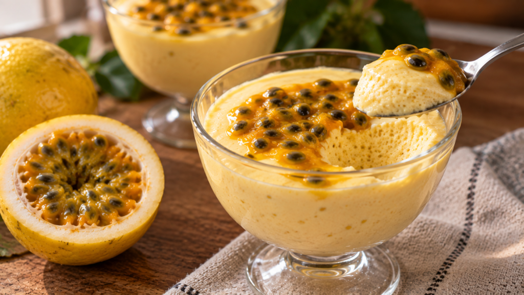 Mousse de maracujá cremosa e firme pronta para servir