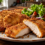Frango à milanesa crocante e dourado com casquinha firme e carne suculenta por dentro